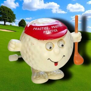 Russ Berrie Wind-Up Golf Ball Toy “Practice, Practice, Practice” Visor & Club